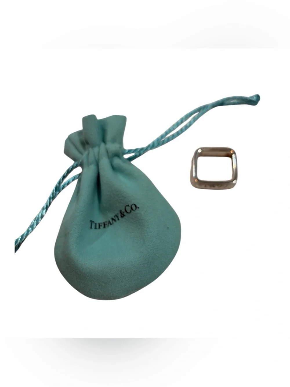 Tiffany & Co. Blue Pouch with Sterling Silver Square Ring Accent
